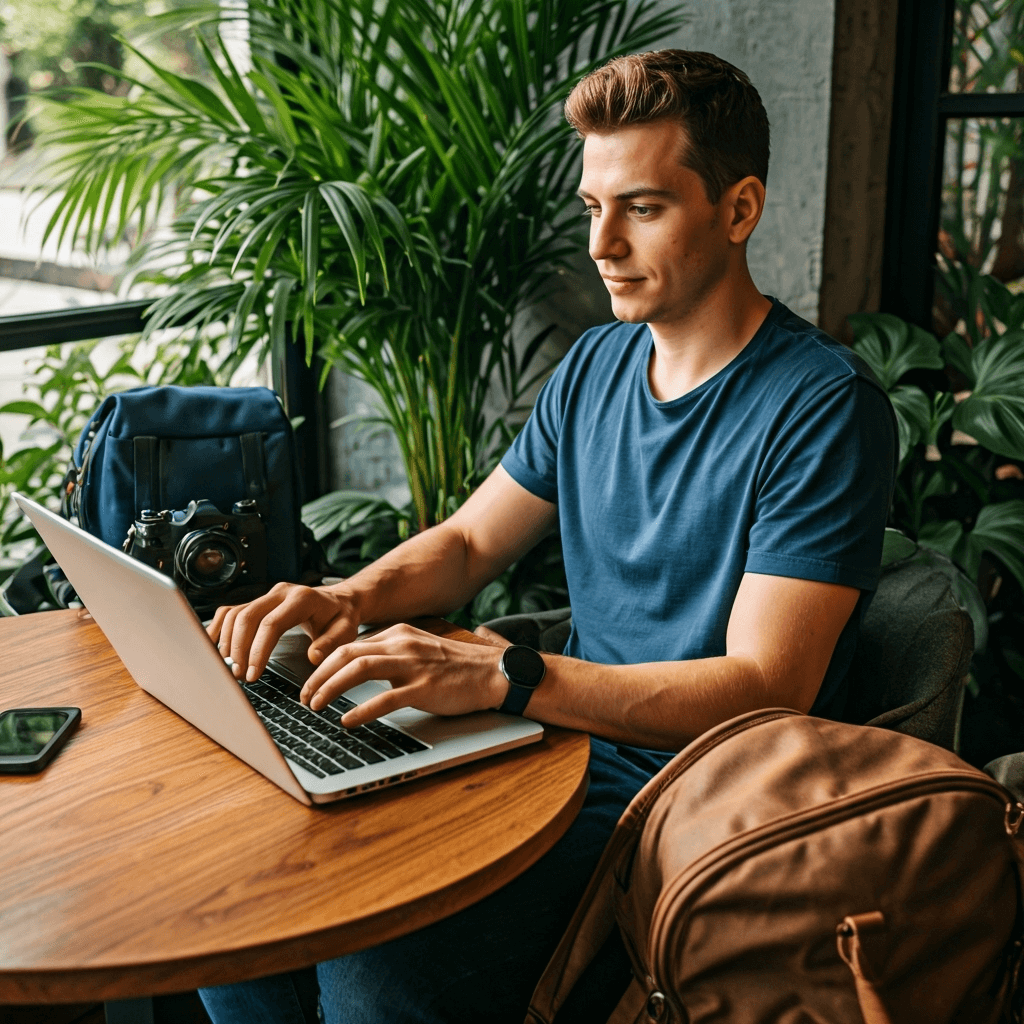 Digitale Nomaden sitzen am Meer