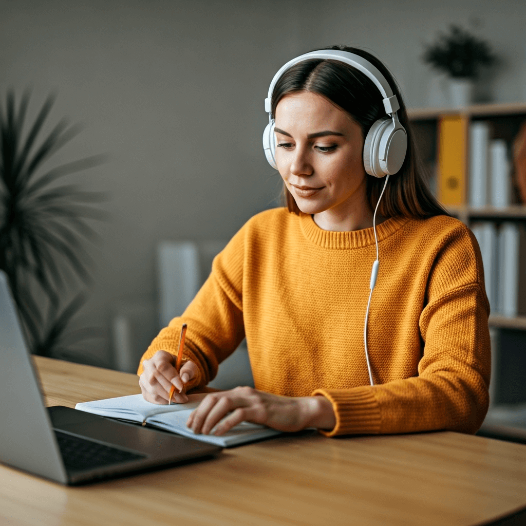 feriberufler-erklärung Freiberufler anmelden Frau mit Kopfhoerern am arbeiten
