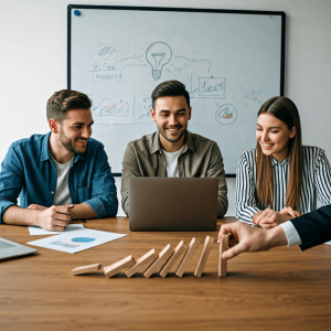 Gruendungsstipendium NRW Geld Hand Domino