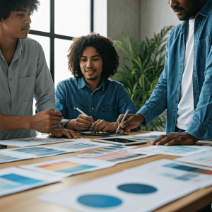 logo erstellen Maennchen auf dem weg zur flagge