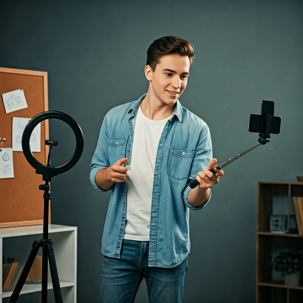 tiktok-voraussetzungen mit tiktok Geld verdienen mann mit selfiestick
