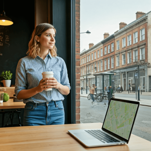 Unternehmensstandort Frau mit Kaffee